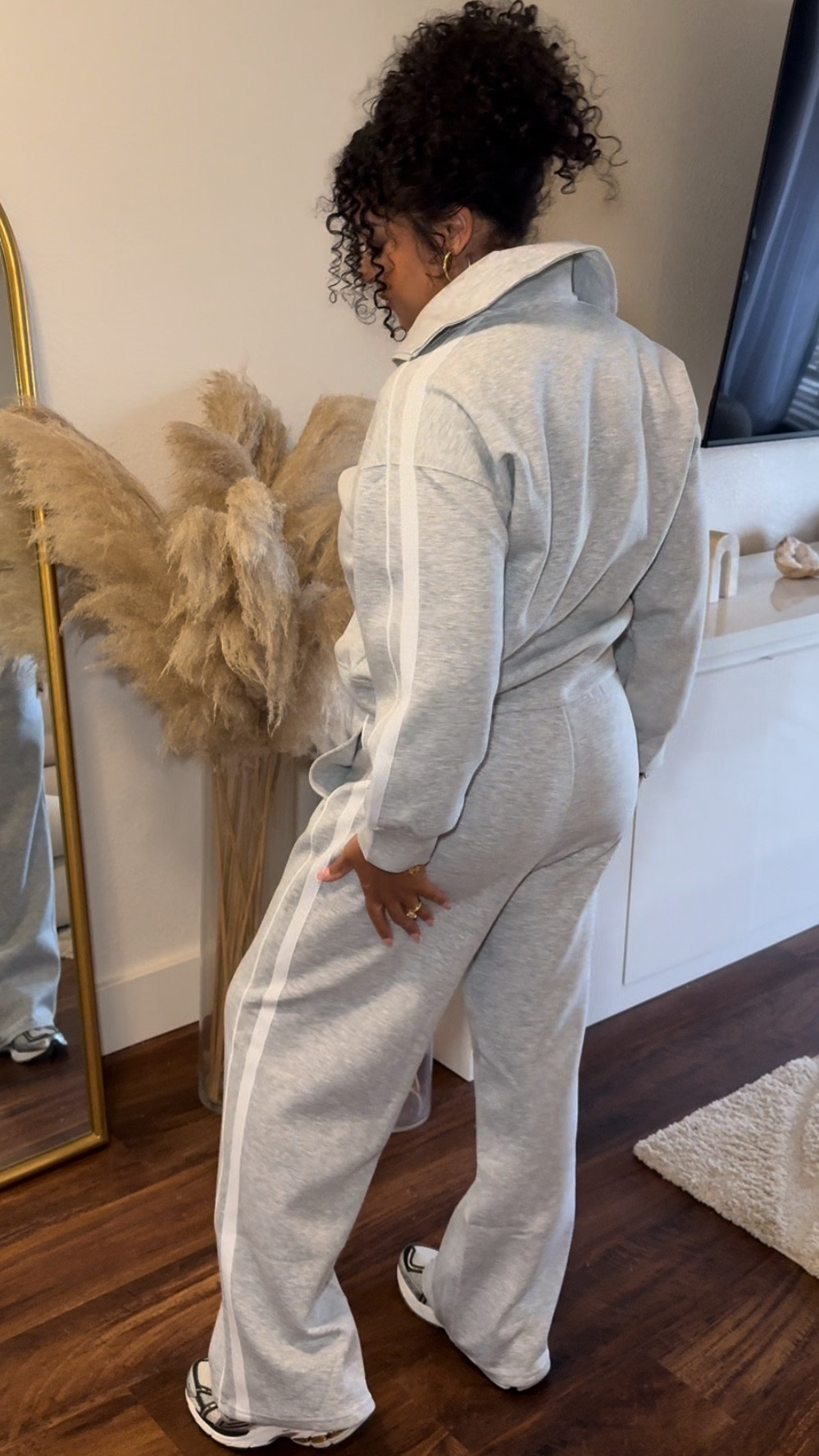 Premium Feel Oversized Tracksuit 

Recommend sizing down one. Wearing a small in both colors. Typically wear a size 8.  

#LTKFallSale #LTKMidsize #LTKFindsUnder100