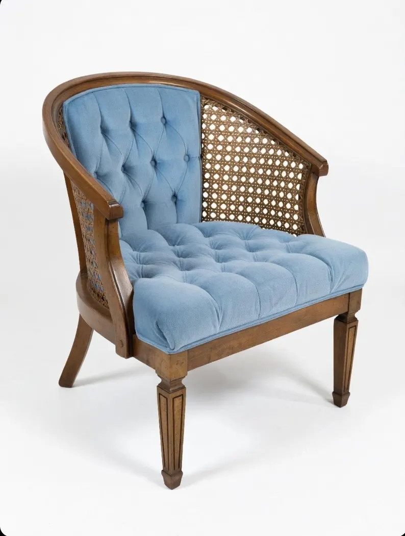 Mid 20th Century Blue Tufted Cane Back Barrel Chair - Etsy | Etsy (Global)