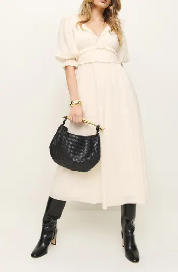 Reformation Mirielle Ruffle Puff Sleeve Organic Cotton Blend Dress | Nordstrom | Nordstrom