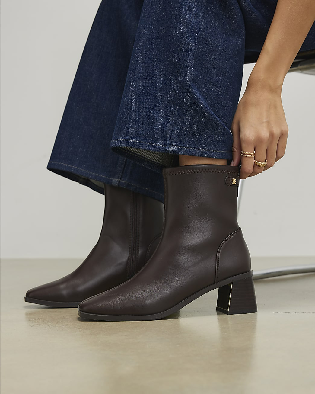 Brown Block Heel Stretch Sock Boot | River Island UK & IE