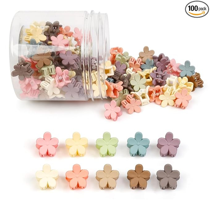 100Pcs Colorful Mini Flower Hair Clips, TEBIEKOY Baby Hair Clips Mini Claw Clips Cute Jaw Clips H... | Amazon (US)