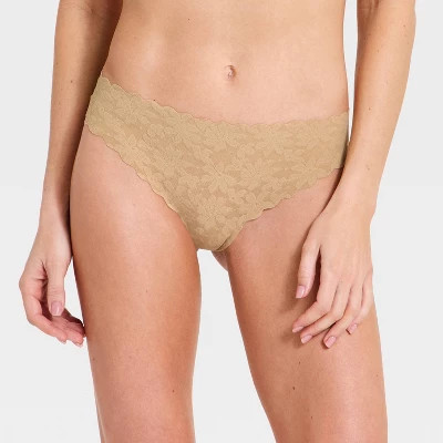 Women's Invisible Edge Solid Lace Thong Underwear - Auden\u2122 Beach Sand M | Target