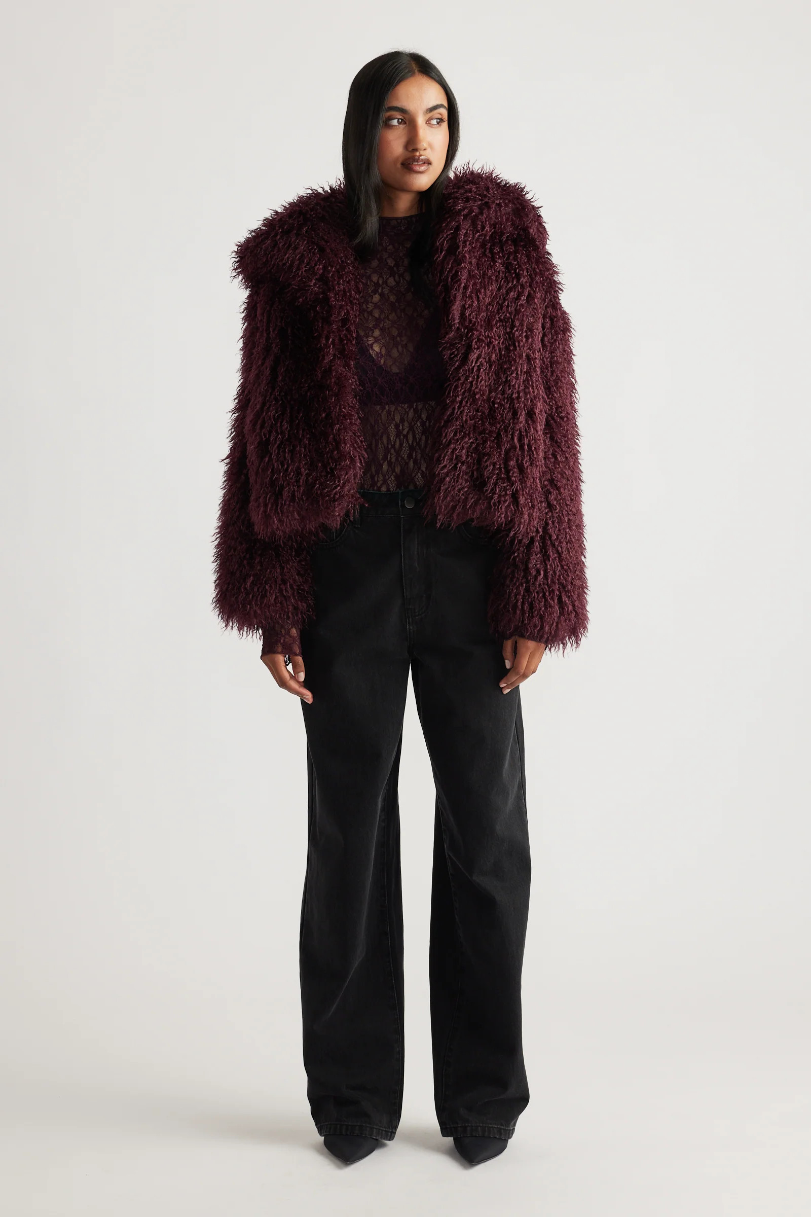 Sophia Faux Fur Jacket - Plum | DECJUBA