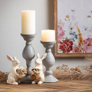 9.75 in. x 11.75 in. Gray Chateau Pillar Candle Holders (Set of 2) | The Home Depot
