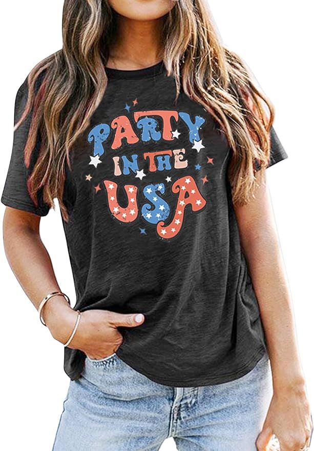 FBPQJYW 4th of July Shirts Women Party in The USA Shirt American Patriotic Shirt Independence Day... | Amazon (US)