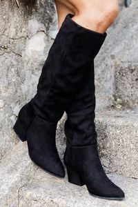 Marlee Black Pointed Toe Suede Boots | Pink Lily