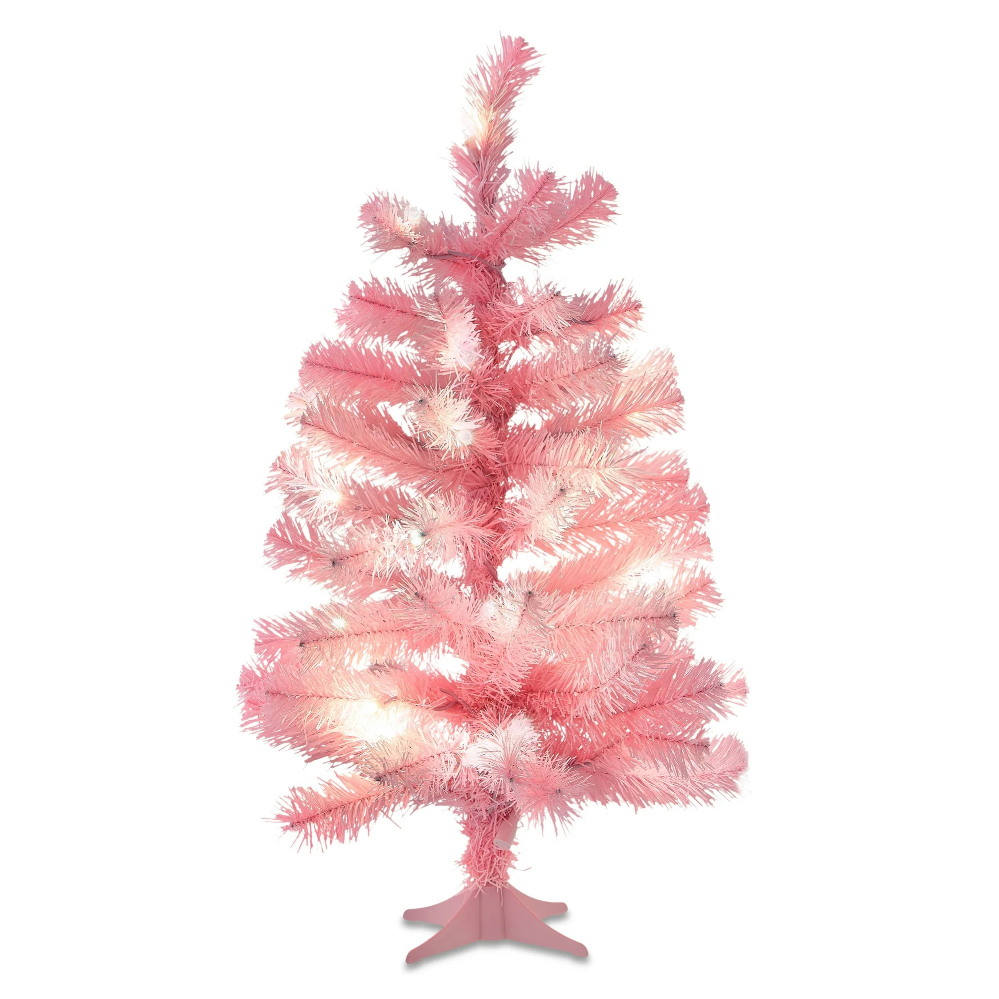 2 FT Mini Pre-Lit Pink Artificial Christmas Tree with 35 Warm White LED Lights and Stand, by Holi... | Walmart (US)