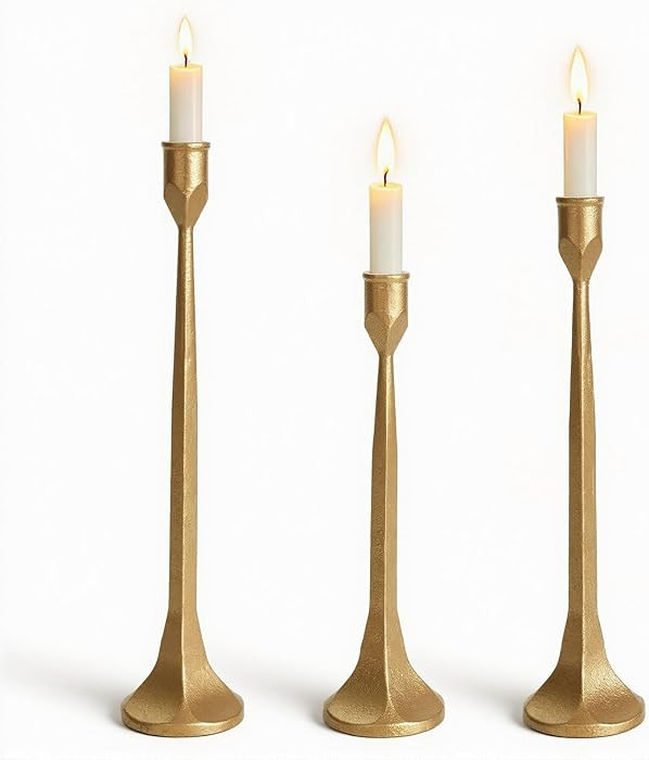 Vintage Gold Taper Candle Holders Set of 3 Cast Iron Antique Brass Decorative Candlestick Holder ... | Amazon (US)