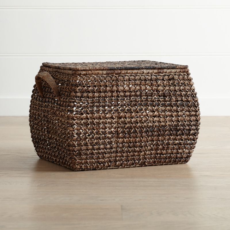 Zuzu Large Rectangular Handwoven Basket with Lid + Reviews | Crate & Barrel | Crate & Barrel