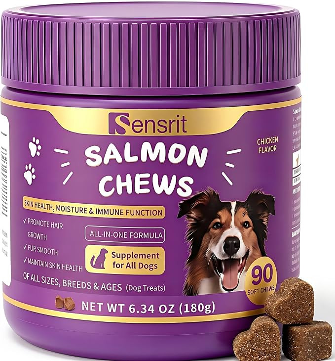 Salmon Oil Chews for Dogs - Omega 3 & 6 Skin and Coat Support with Astaxanthin, Vitamin C & E - 9... | Amazon (US)
