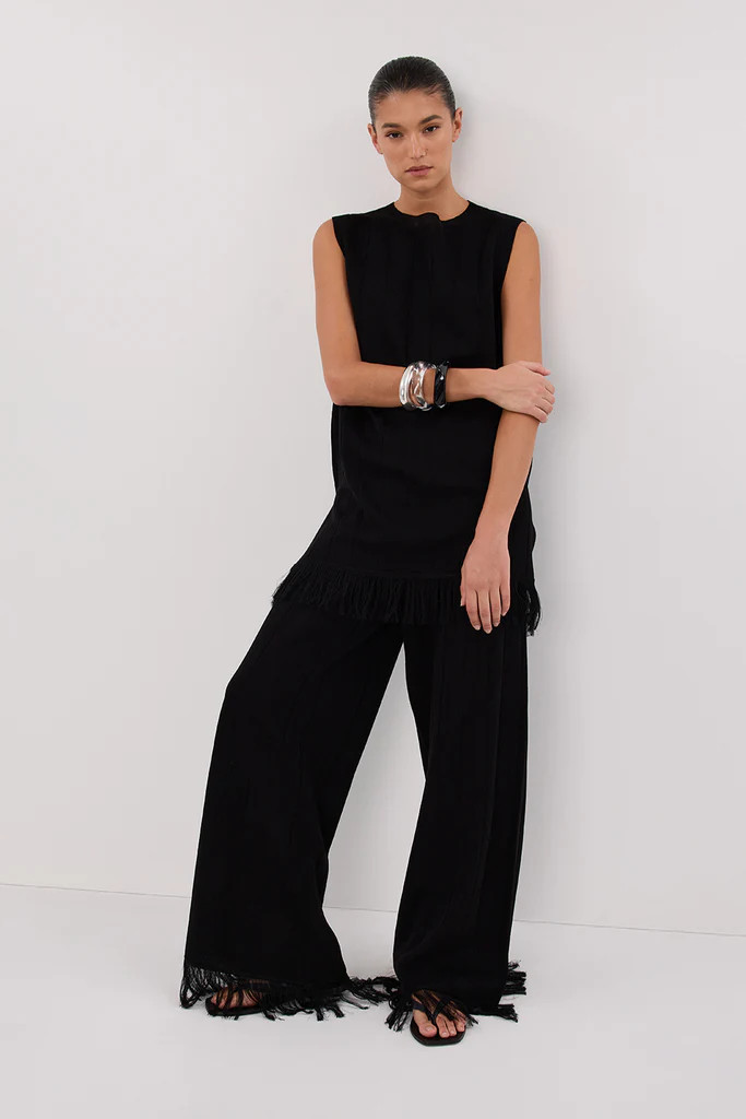 ARIA BLACK FRINGED KNIT PANT | DISSH