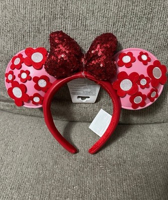 2024 Disney Parks MINNIE MOUSE Ears Pink Red FLOWER Headband  | eBay | eBay US