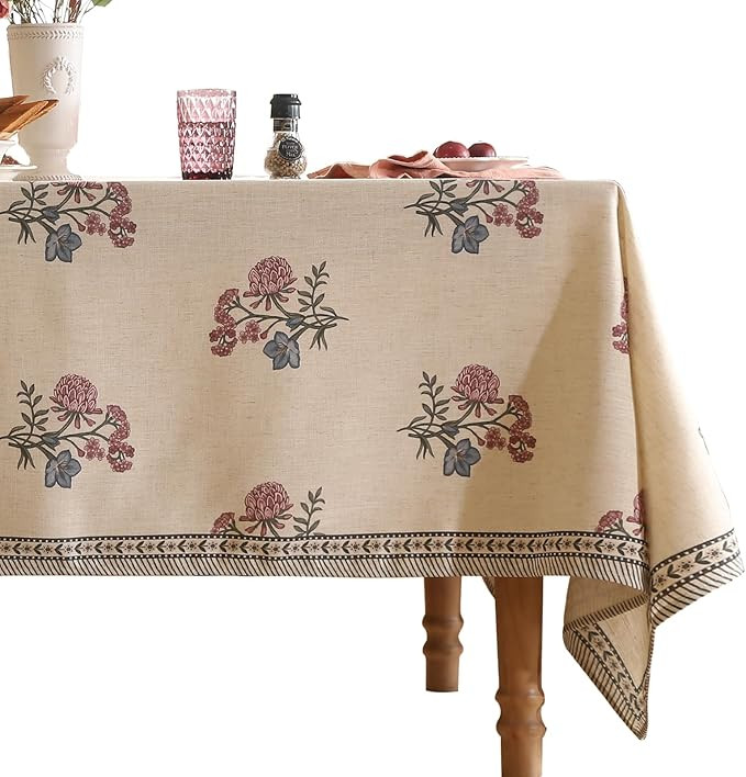 ISAENNE Designer Linen Light Beige Square Tablecloth,French Colorful Floral Table Cloth,Fall Stai... | Amazon (US)