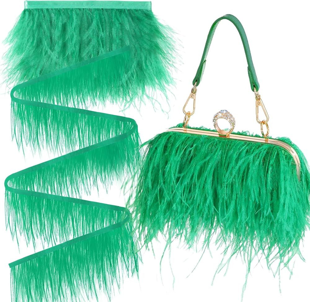 2 Pcs Women Ostrich Feather Clutch Ostrich Feather Trim Sewing Fringe Accessories Fluffy Purse Ev... | Amazon (US)