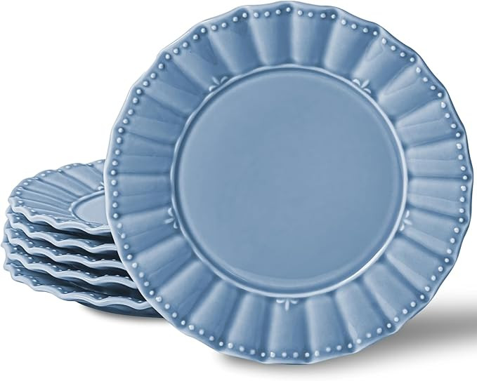 HOMBENE Plates 8 Inches Set for 6 Ceramic Serving Plates,plates for Cake Waffles, Wavy Style, Sna... | Amazon (US)