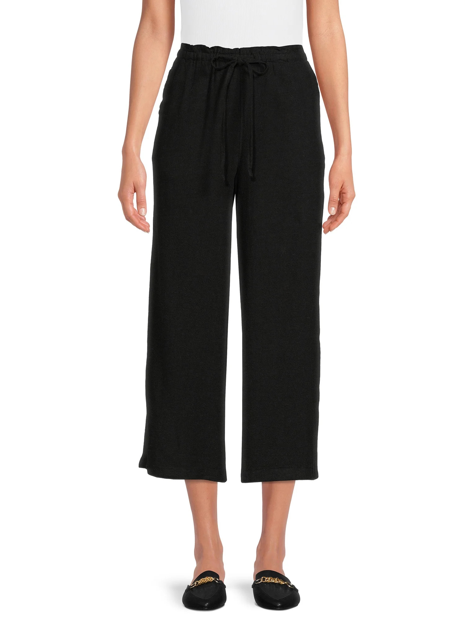 Time and Tru Women's High Rise Wide Leg Crop Linen Pants | Walmart (US)