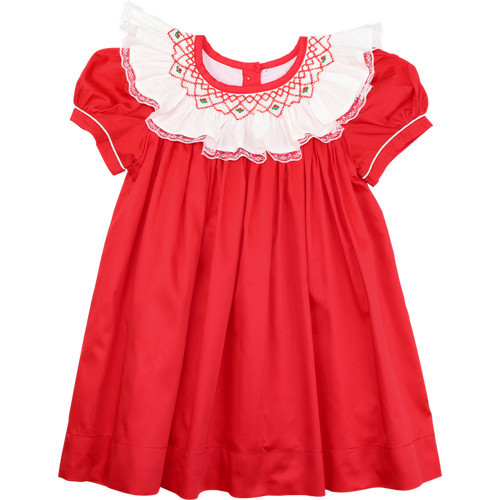 Red Smocked Collar Holiday Dress | Cecil and Lou