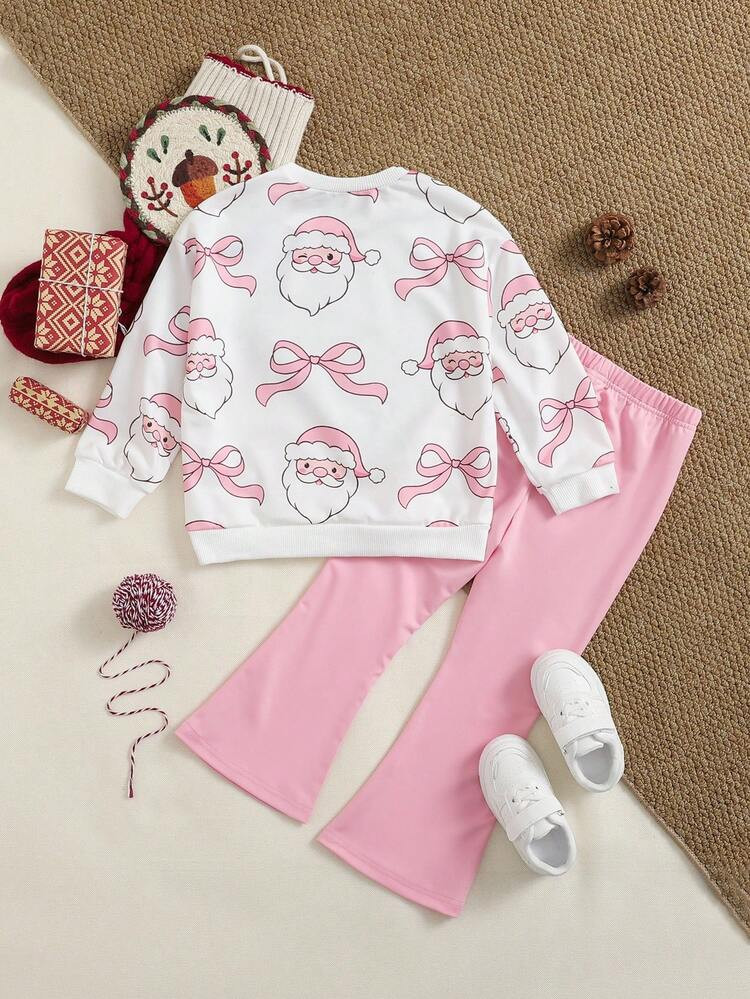 Playful Pals Young Girl Christmas Santa Claus Print Sweatshirt & Pants 2-Piece Set, Casual Outfit... | SHEIN