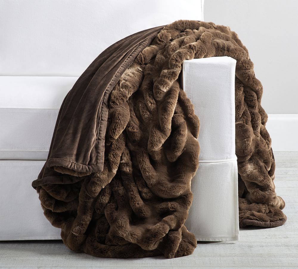 Faux Fur Ruched Oversized Throws | Pottery Barn (US)