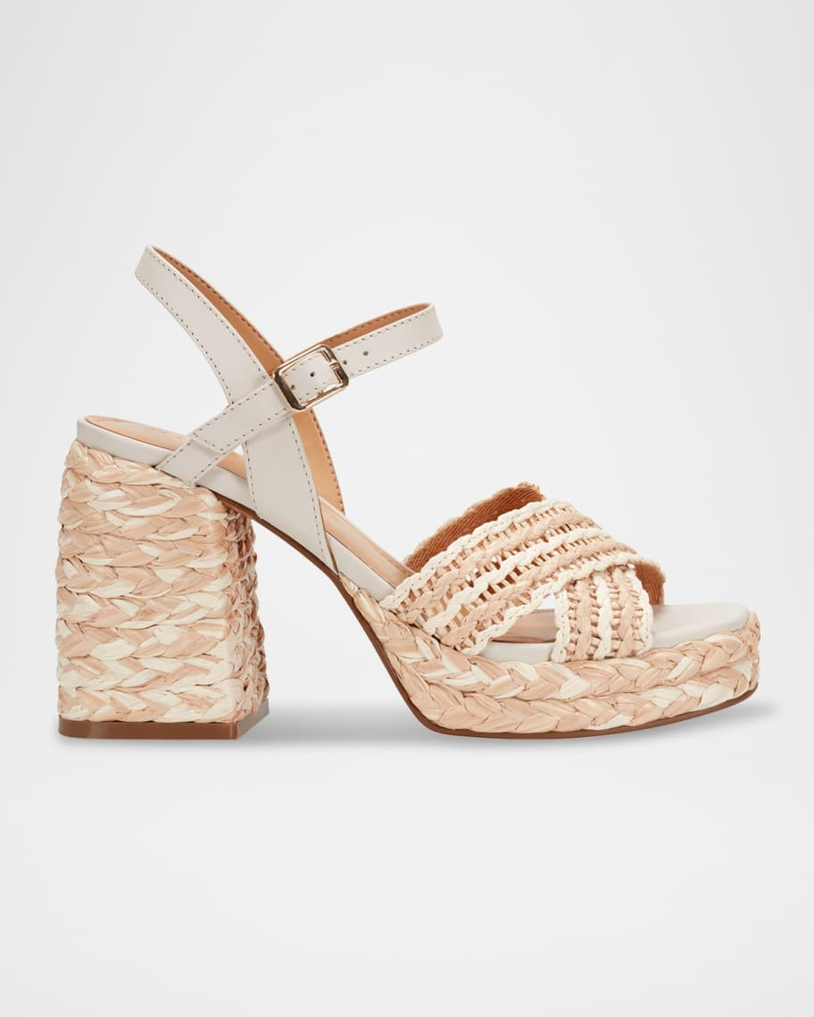 Marc Fisher LTD Raffia Crisscross Ankle-Strap Platform Sandals | Neiman Marcus