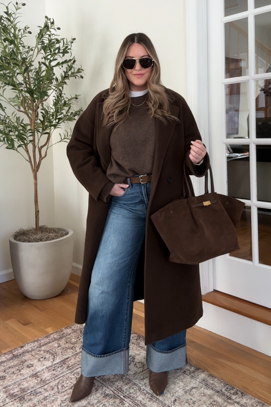 DAY 2 | 10 days of chocolate brown inspired outfits. This sweater is SO soft and such a great day to desk staple. Wearing a M. 

chocolate brown outfits, winter outfits, elevated winter outfit, cuffed jeans, aritzia coat

#LTKStyleTip #LTKSeasonal
