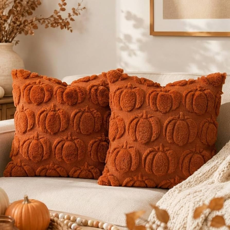 GEEORY Fall Rust Pumpkin Plush Pillow Covers 18 x 18 Inch Set of 2 Sofa | Amazon (US)