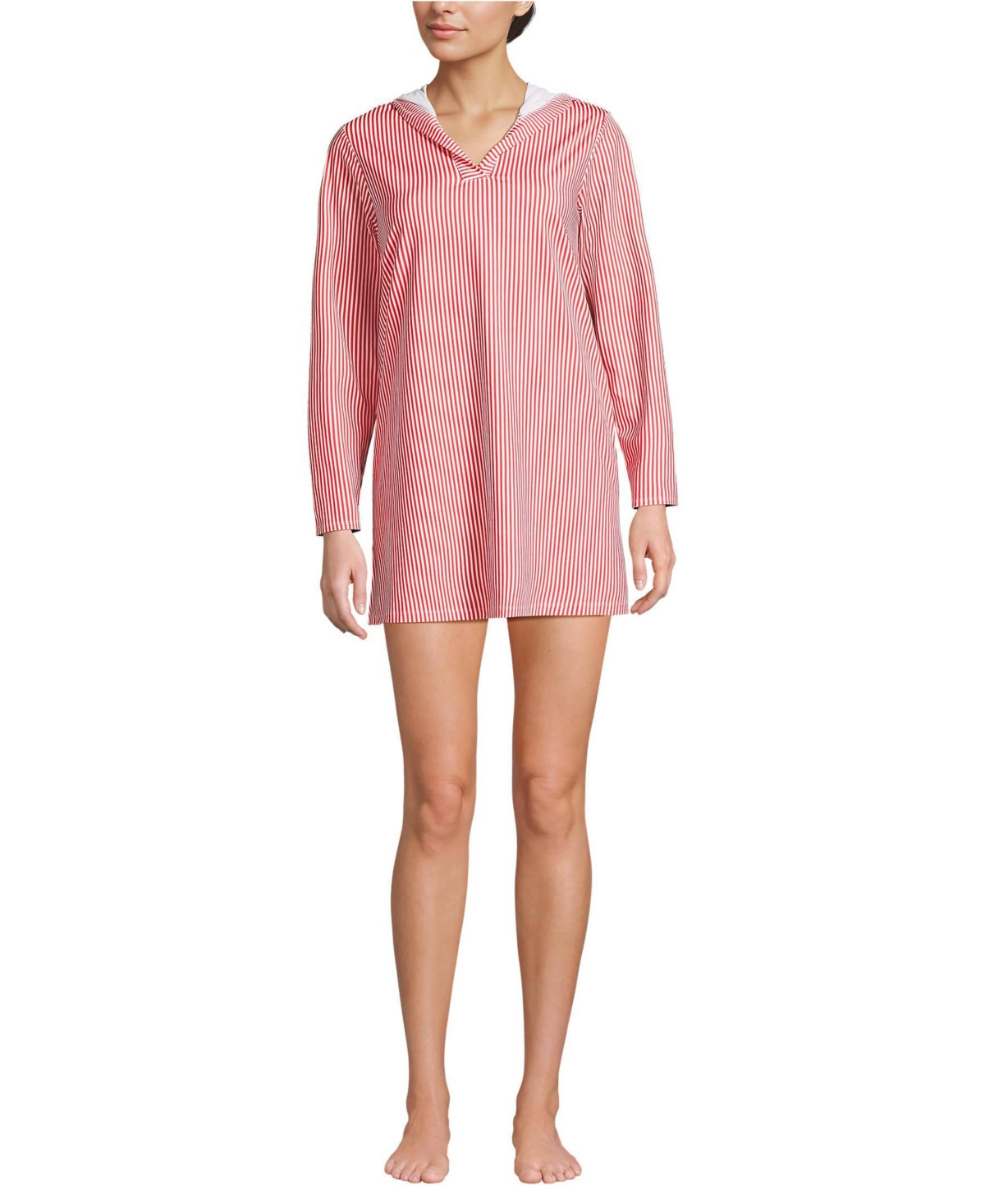Lands' End SunShade Hooded Swim Cover-Up, Wood Lily Stripe