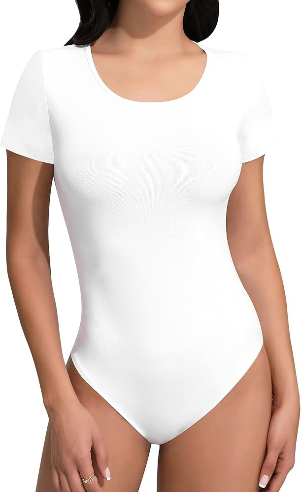 SHEIUGU Women’s Sleeveless Long Sleeve Crew Neck Ribbed Stretchy Slim Fit Tops Bodysuit Basic J... | Amazon (US)