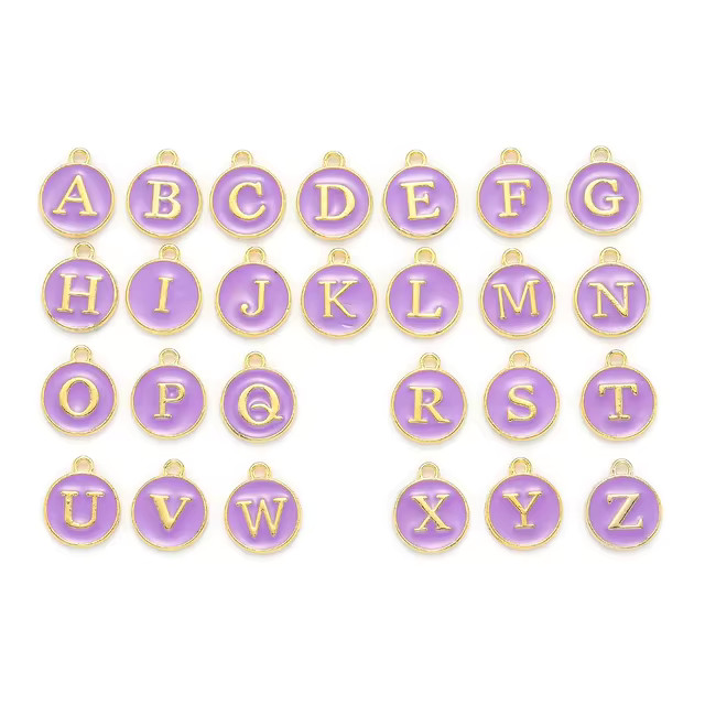 26pcs Initial Letter A~Z Enamel Charms Medium Purple White Pink Alphabet Flat Round Charms for DI... | AliExpress (US)