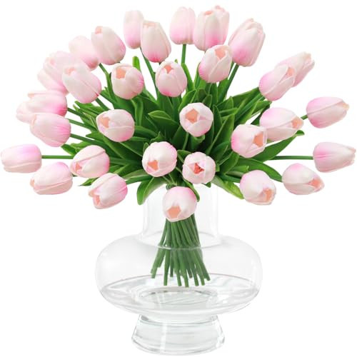 FLORRALIA Pink Fake Tulips Artificial Flowers - 24 Pcs Artificial Silk Light Pink Tulips Faux Flowers with Stems for Home Wedding Hotel Office Centerpiece Decor | Amazon (CA)