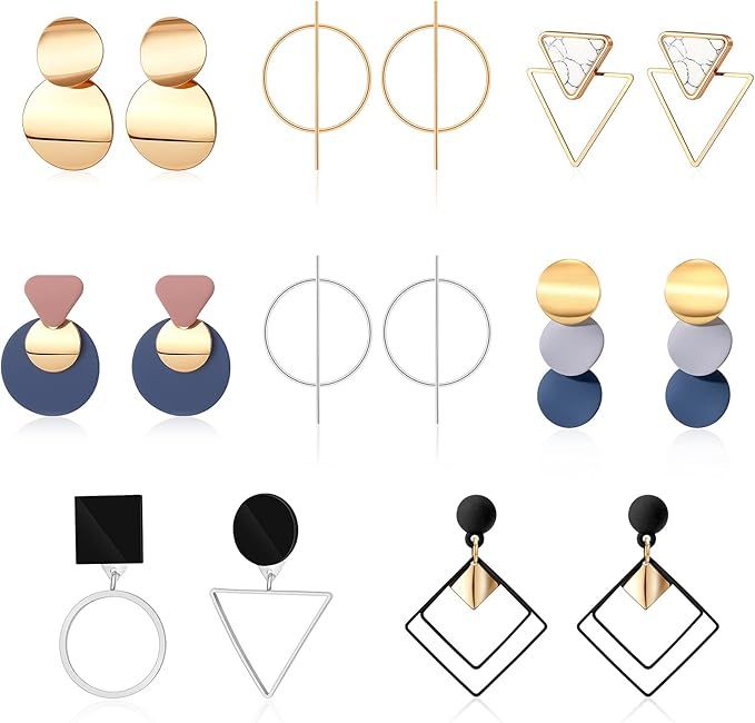 CHANBO 8 Pairs Women's Statement Earrings Korean Acrylic Drop Earrings For Women Geometric Round ... | Amazon (US)