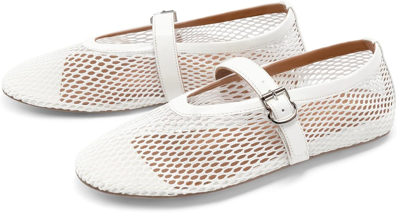 DREAM PAIRS Women's Mesh Ballet Flats Mary Jane Shoes Fishnet Ballerina Flat Dress Shoes with Adj... | Amazon (CA)