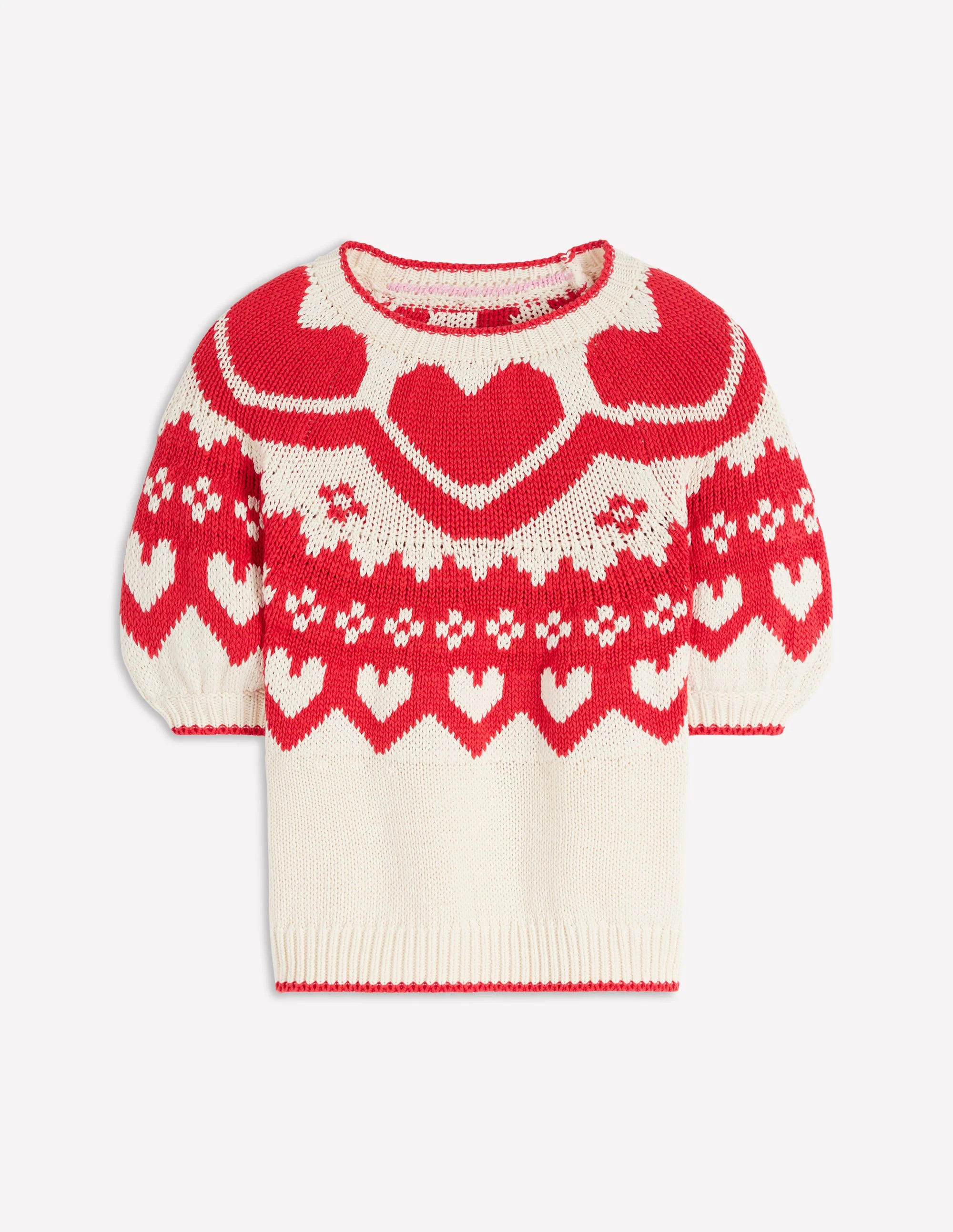 Margot Puff Sleeve T-Shirt-Warm Ivory Hearts | Boden (US)