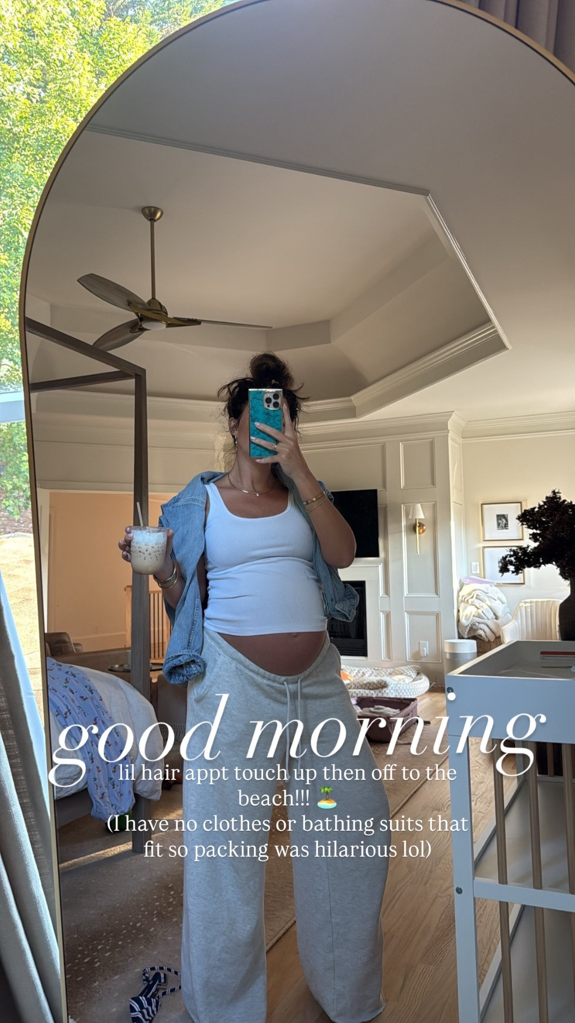 good morning  lil hair appt touch up then off to the beach!!! 🏝️ 
(I have no clothes or bathing suits that fit so packing was hilarious lol)