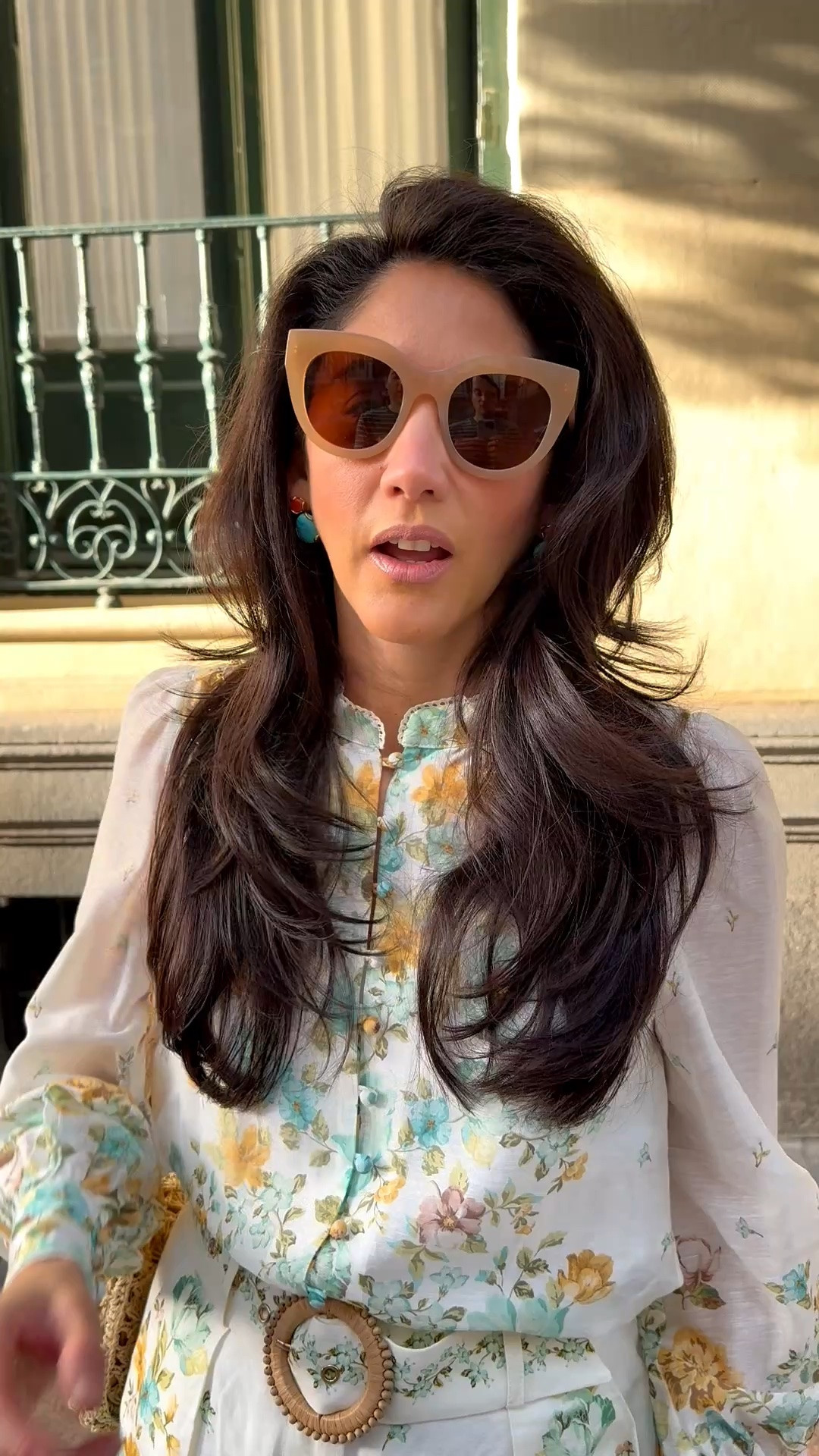 What I wore to date night in Madrid: @Forever New matching floral set, raffia bag, Hadyn sandals, turquoise earrings and my favorite sunglasses for a simple but sophisticated look.

#LTKTravel #LTKootd #LTKOver40
