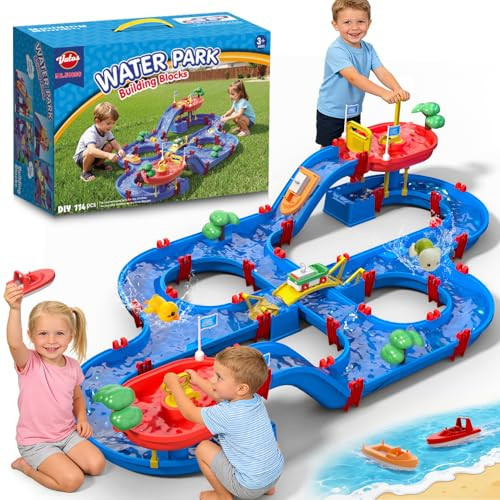 VATOS 2-Tier Toddlers Water Table Toy, 114 PCS DIY Dual-Basin Water Pump, Summer Outdoor Water Toys Backyard, Beach, Balcony, Garden Fun Water Playset for Girls, Boys 3-5 Years Old Pets Families | Amazon (US)