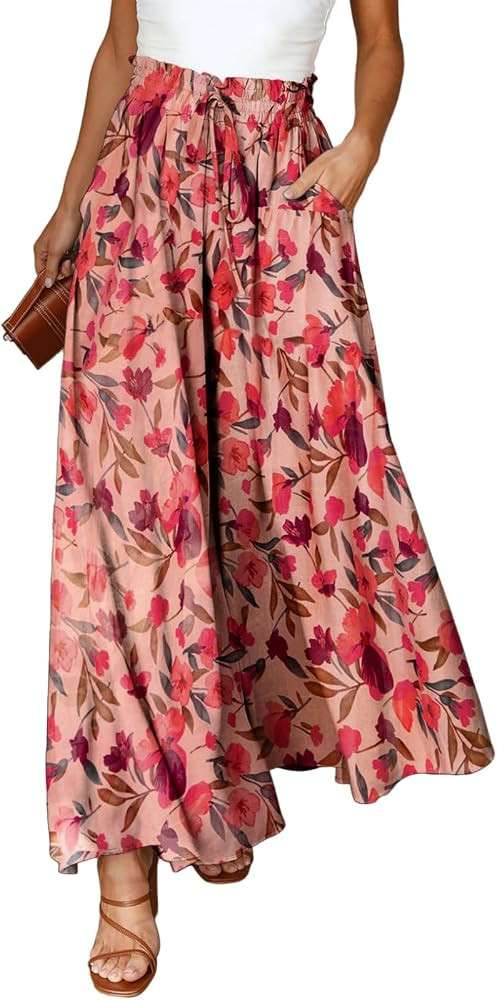 Dokotoo Pants for Women Casual Elastic Waist Wide Leg Pants with Pockets | Amazon (US)