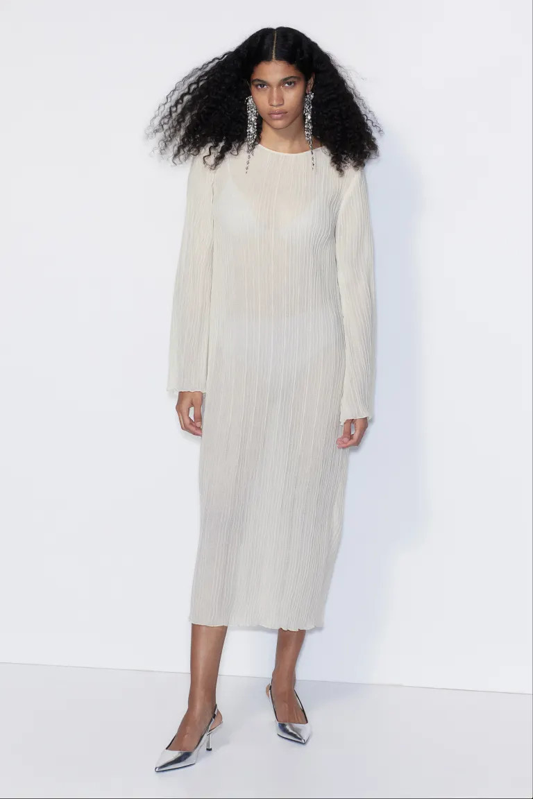 Crinkled Dress - Cream - Ladies | H&M US | H&M (US + CA)