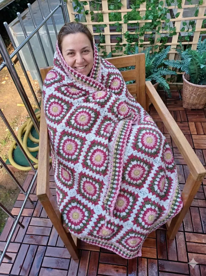 Virkad mormors fyrkantig Roseanne-filt, boho virkad pläd, julklapp till henne - Etsy Sverige | Etsy (US)