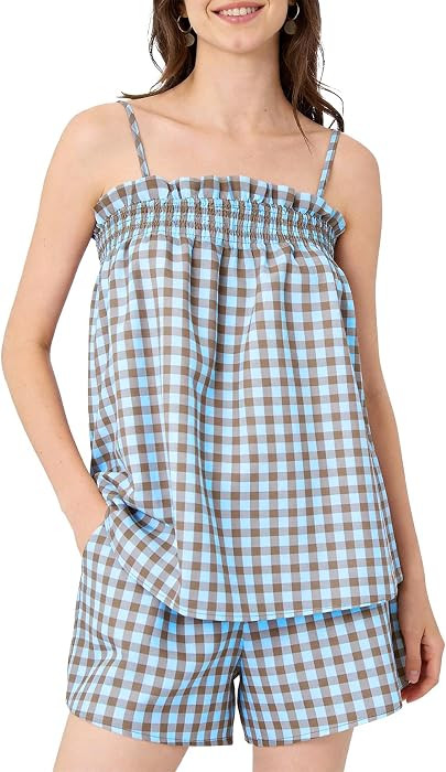 Kissonic Womens Gingham 2 Piece Set Sleeveless Plaid Shorts Set Y2K Outfits | Amazon (US)