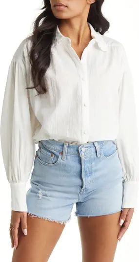 Puff Sleeve Button-Up Cotton Top | Nordstrom