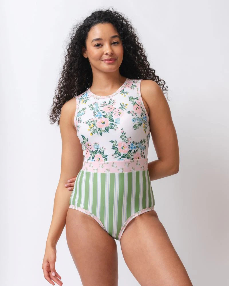 Somerset Floral High-Neck One-Piece | Lime Ricki