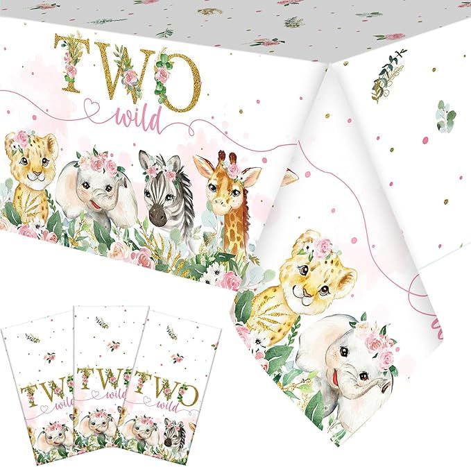 Newwiee 3 Pcs Two Wild Birthday Decorations Tablecloths Safari Animal Table Cloths 54 x 108 Inch ... | Amazon (US)