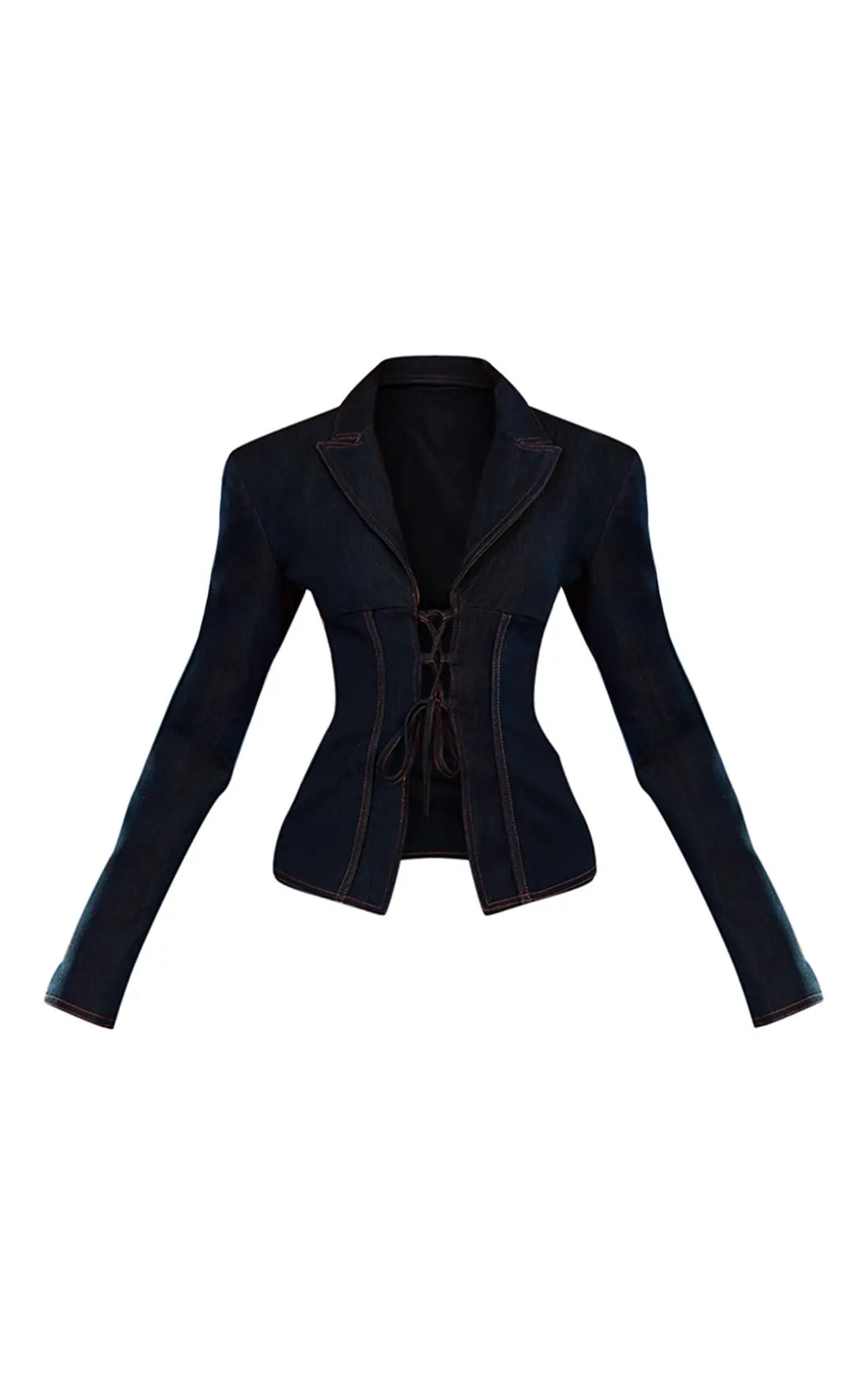 Blue PLT Label Denim Blue Tailored Lace Up Corset Blazer | PrettyLittleThing USA | PrettyLittleThing US