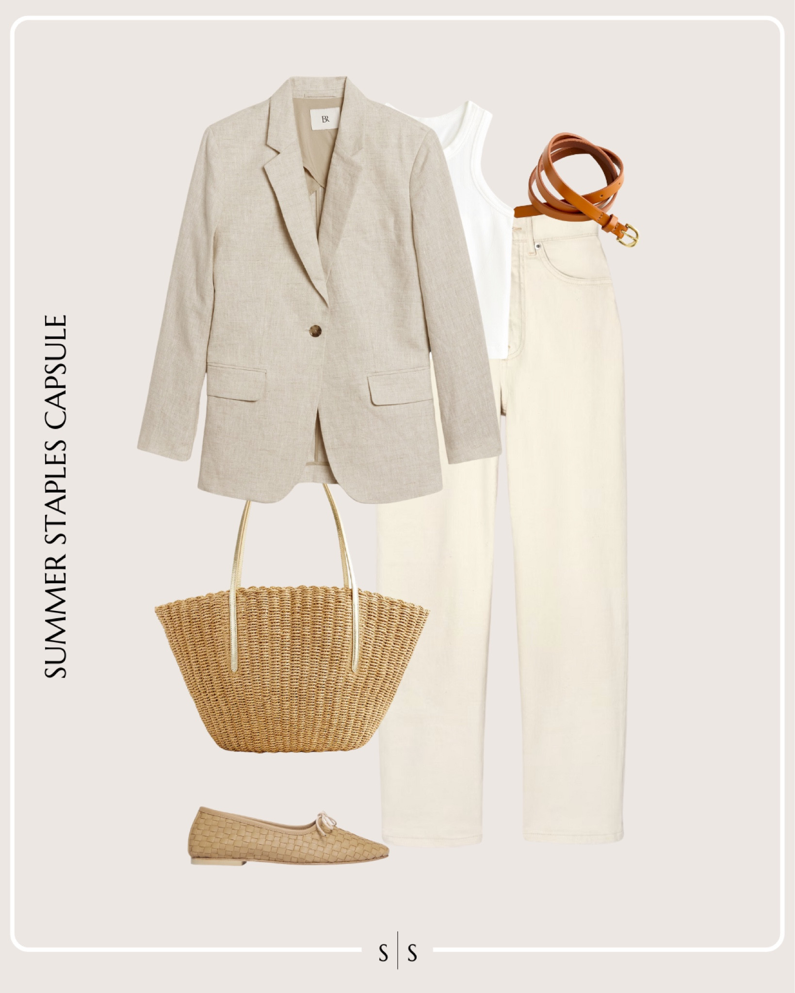 Summer Staples Capsule Wardrobe outfit idea | linen blazer, white tank, white denim neutral pant, straw tote bag, woven ballet flats, neutral belt

See the entire Summer Staples Capsule Wardrobe on thesarahstories.com ✨ 


#LTKStyleTip