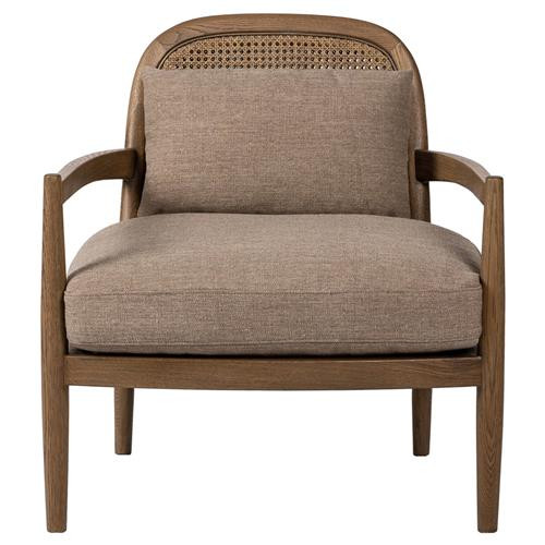 Sarah Coastal Brown Performance Woven Cane Oak Arm Chair | Kathy Kuo Home