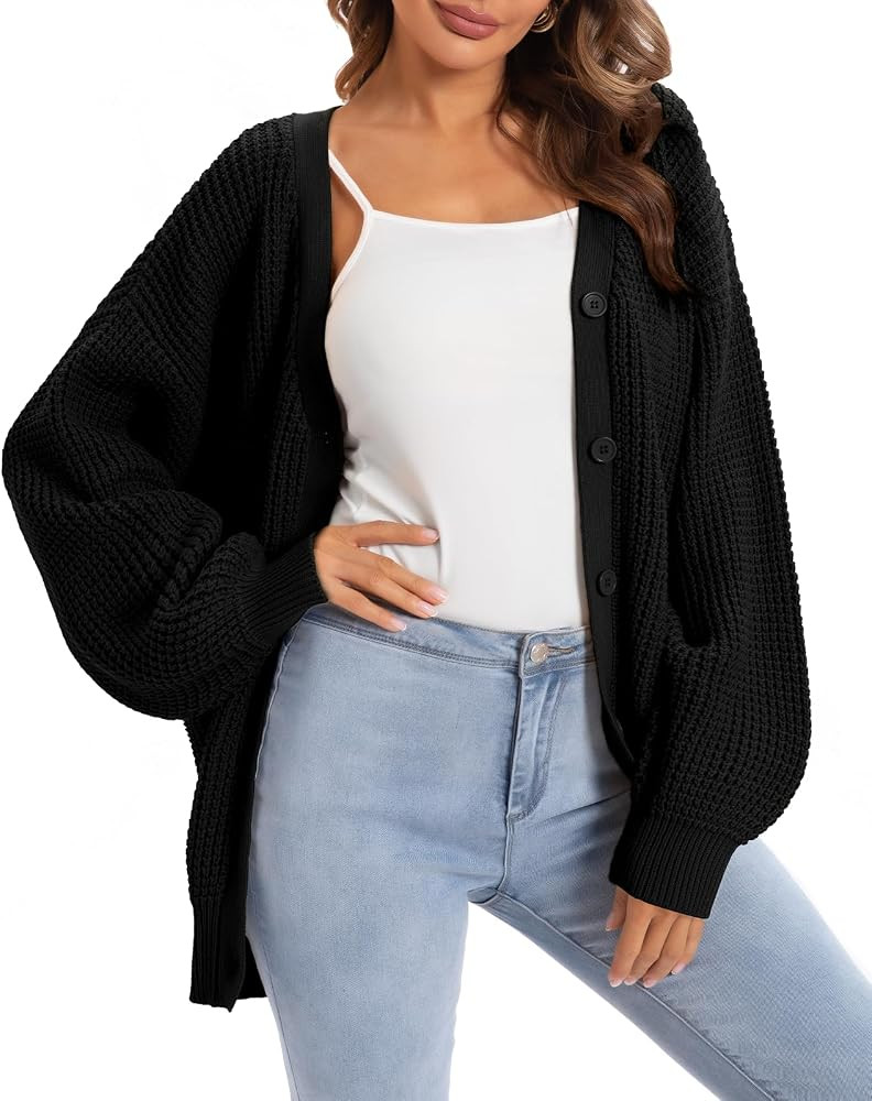 QUALFORT Women's Oversized 100% Cotton Cardigan Sweater | Amazon (US)
