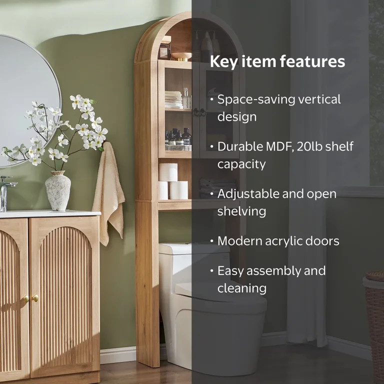 SinCiDo Arched Over The Toilet Storage Cabinet, Modern Bathroom Shelf Over Toilet with Acrylic Do... | Walmart (US)