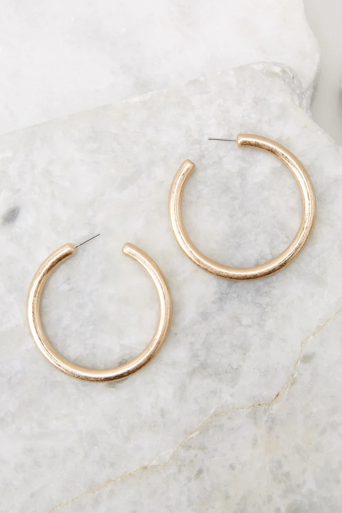 Get To It Worn Gold Hoop Earrings | Red Dress 
