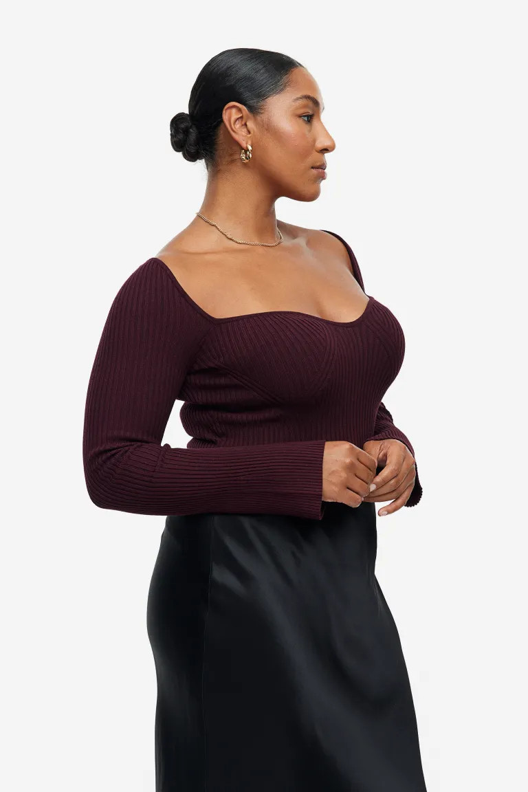 Rib-knit Sweater - Burgundy - Ladies | H&M US | H&M (US + CA)